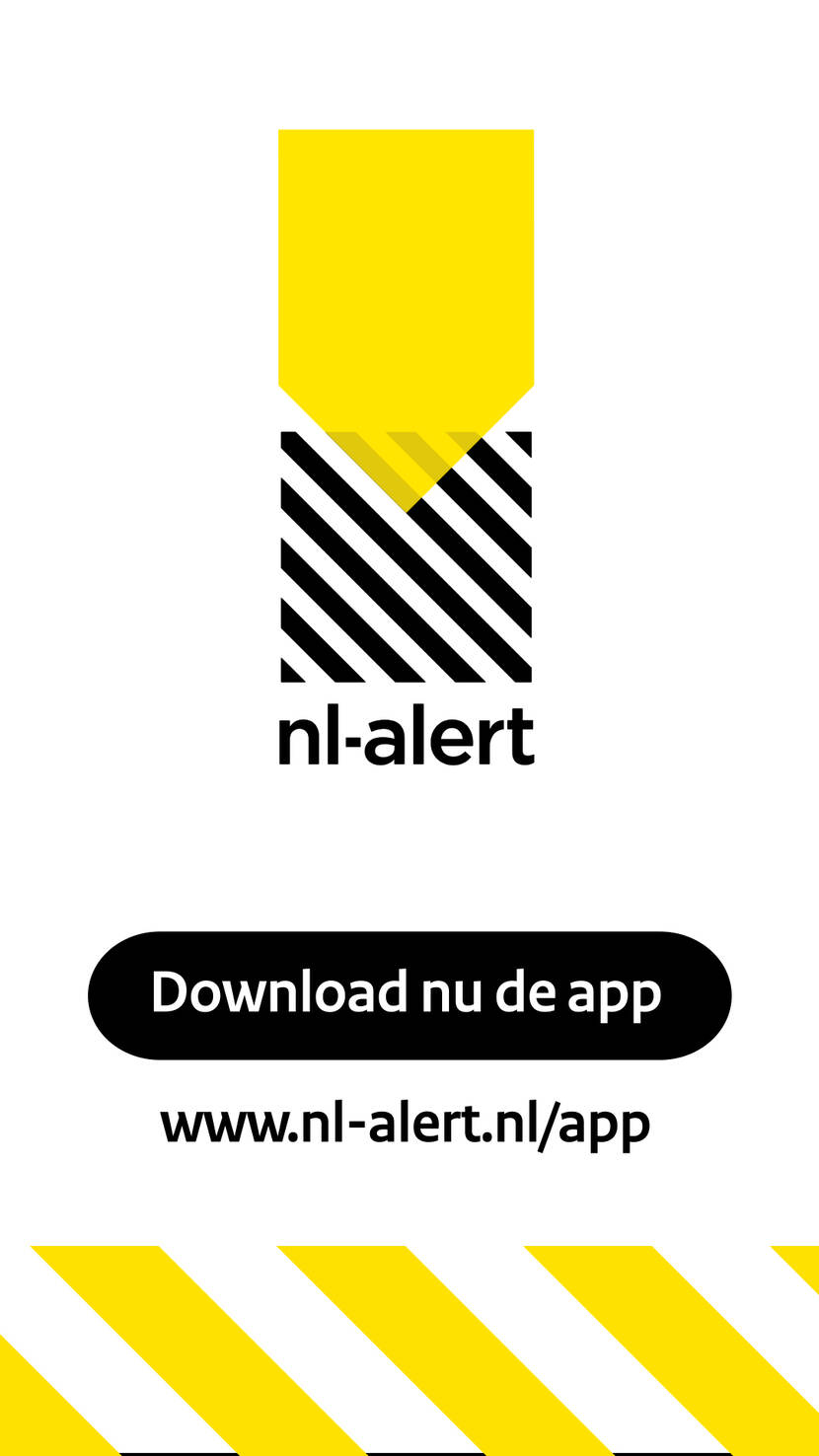 NL-Alert App, download de app. Kijk op www.nl-alert.nl/app