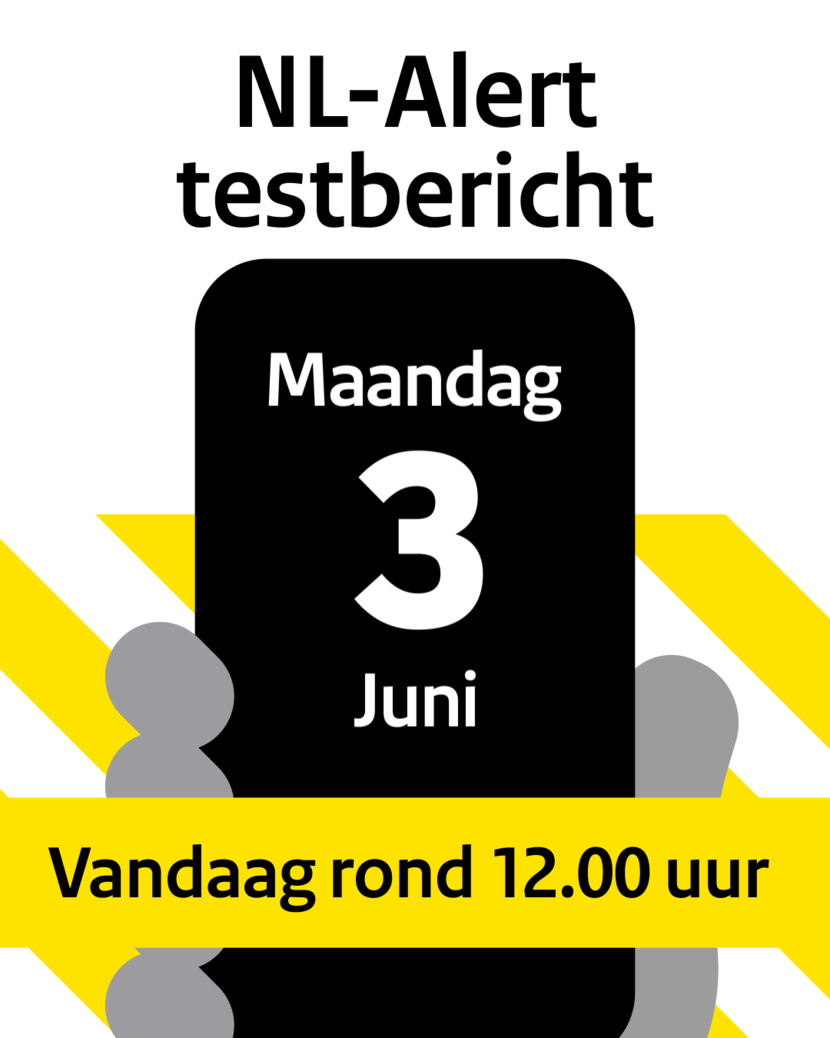 Social media post met de aankondiging van het NL-Alert testbericht van VANDAAG op 3 juni 2024